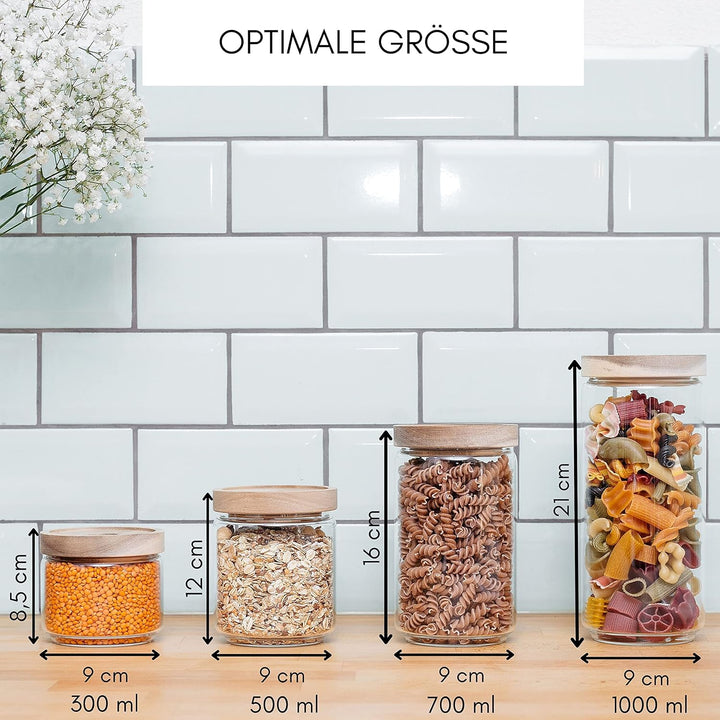 Econovo® Vorratsgläser mit Deckel Set 1000ml/700ml/500ml/300ml (4-teilig) aus Borosilikatglas mit Ho