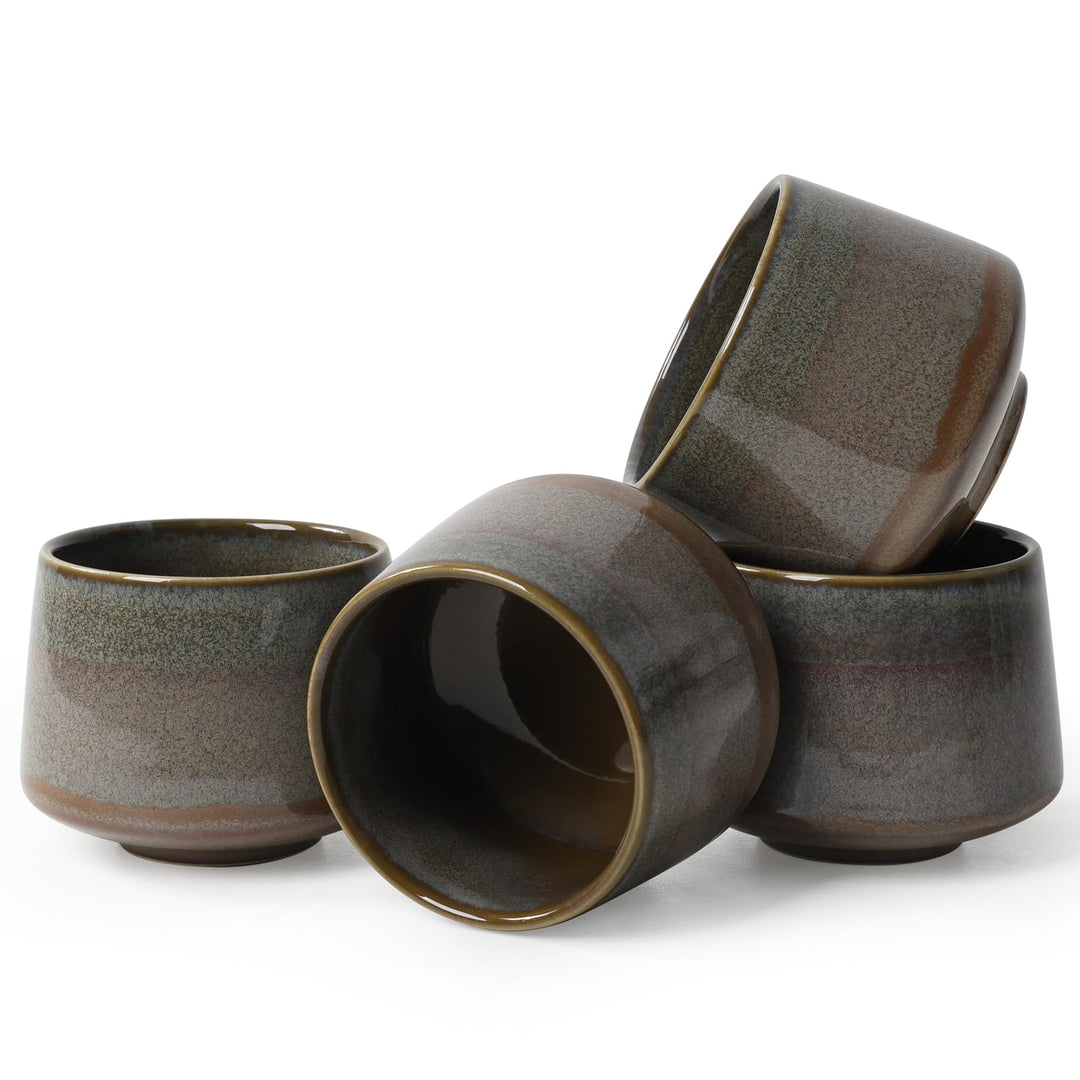 NOVAJOY | Espressotassen Set | 4-teilig | 200 ml | Hochwertige Tassen aus Steingut | Stapelbare Kaff