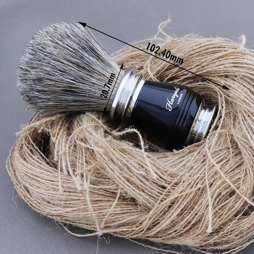 Pur Schwarz Dachs Rasier bürste, Rasierer mit Schwarzer Griff & Edelstahl Ständer mit Crome Finish.
