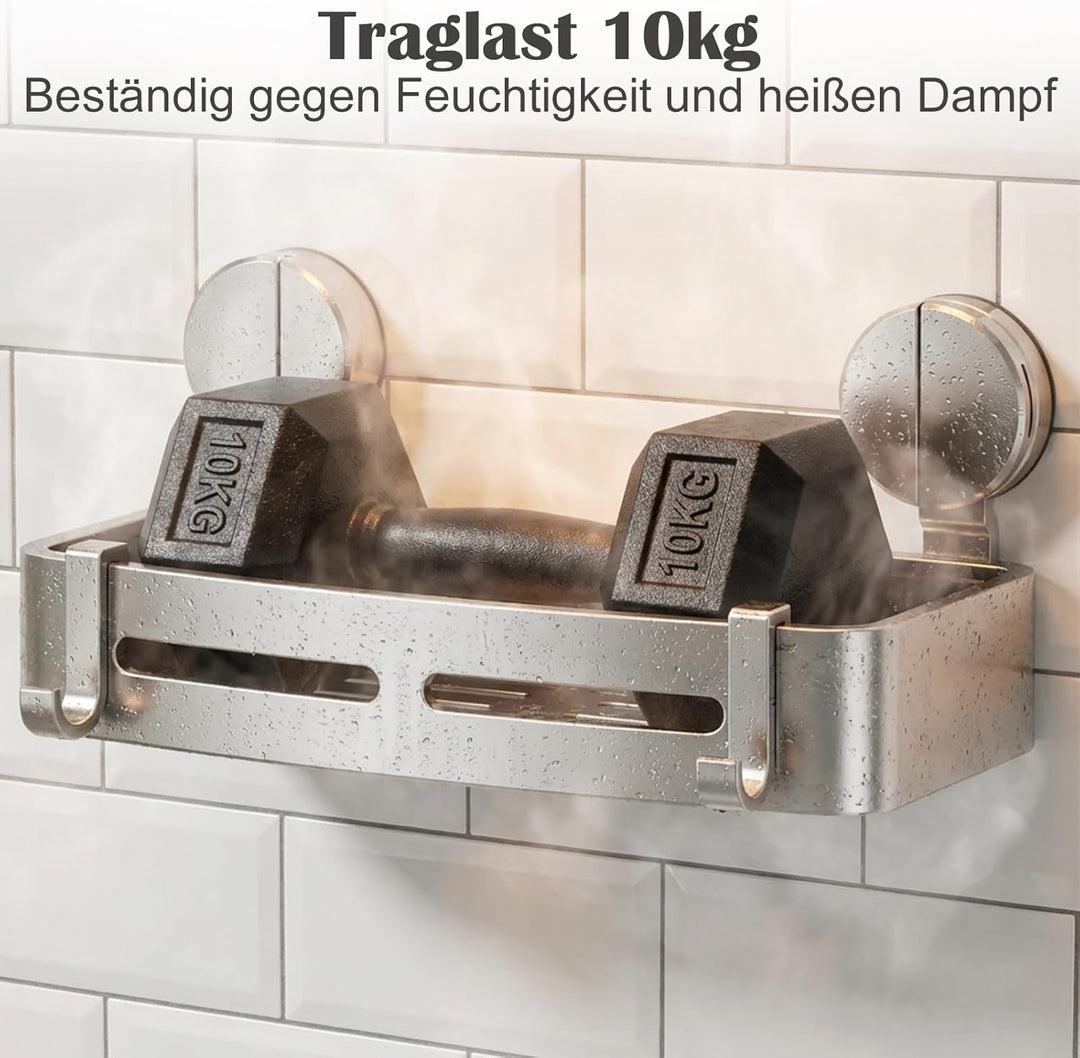 OlyPegic Duschablage Saugnapf | Ohne Bohren 32cm, 10kg Tragfähigkeit, Aluminium Wasserfest, Shampoo