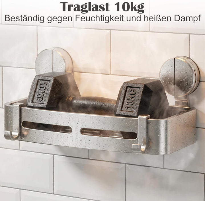 OlyPegic Duschablage Saugnapf | Ohne Bohren 32cm, 10kg Tragfähigkeit, Aluminium Wasserfest, Shampoo