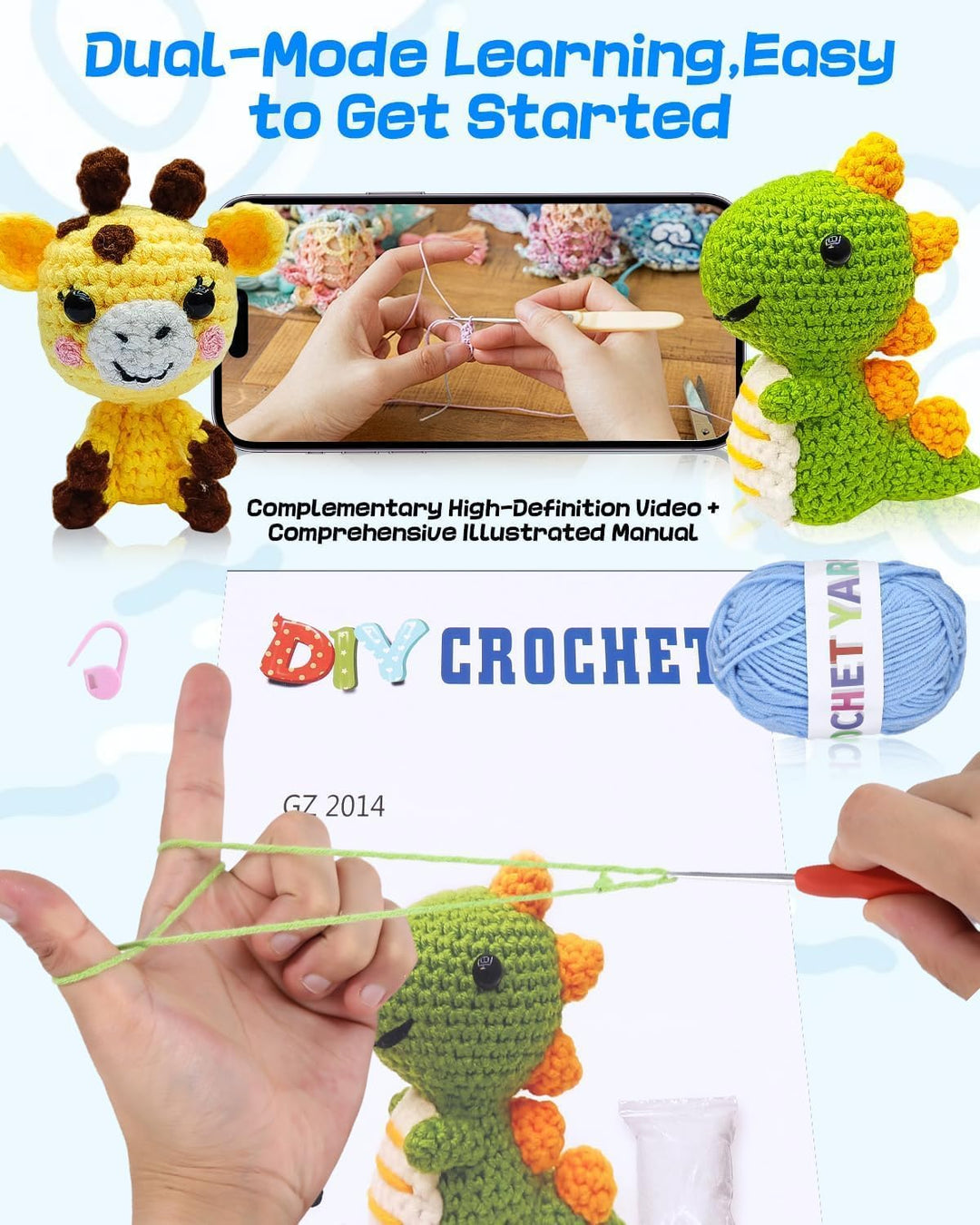 Mixara 6 Häkelset für Anfänger,Stricken für Anfänger Set, Häkelset Kinder, Häkelset Kinder für Anfän