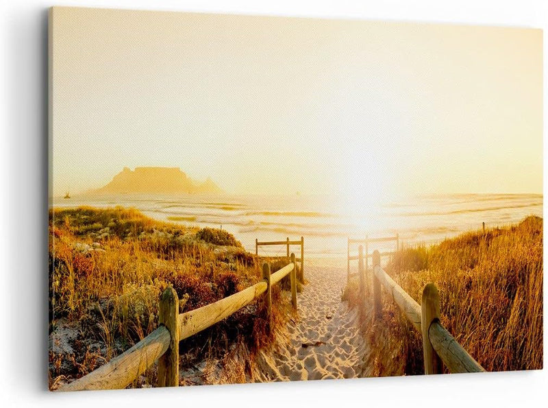 Bilder auf Leinwand 100x70cm Leinwandbild Sonnenaufgang Welle Insel Meer Gross Wanddeko Bild Schlafz