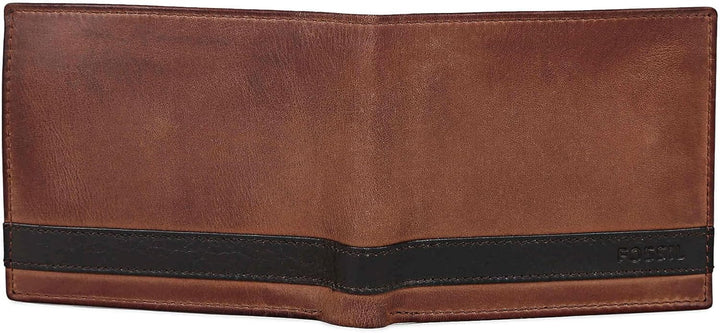 Fossil Herren Leder Bifold Geldbörse mit Münzfach für Männer Quinn Brown, Quinn Brown