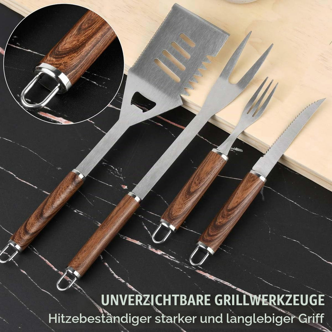 38 Stück Edelstahl Grillbesteck Set, Grillkoffer Grill Set Männer Geschenk, Komplette BBQ Grillbeste