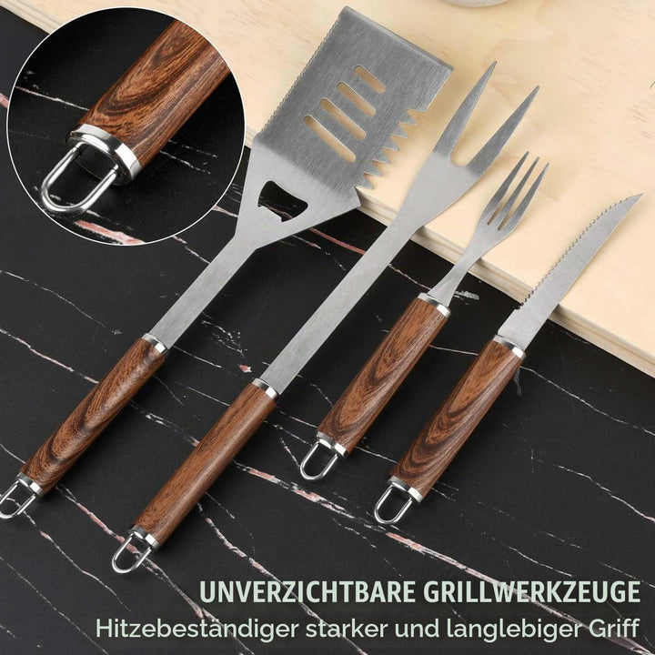 38 Stück Edelstahl Grillbesteck Set, Grillkoffer Grill Set Männer Geschenk, Komplette BBQ Grillbeste