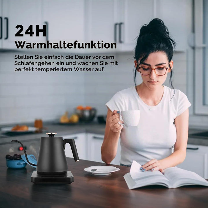1L 8mm Schwanenhals-Trockenschutz-Wasserkocher, Temperaturregelung, Edelstahl-Wasserkocher, LCD-Disp