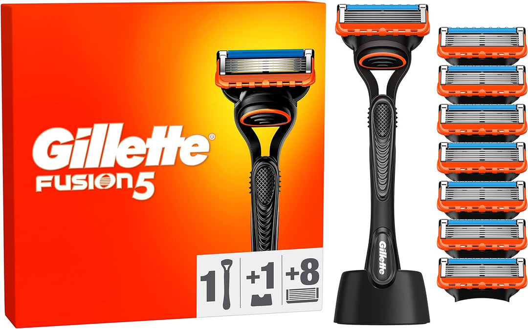 Gillette Fusion 5 Nassrasierer Herren, Rasierer + 8 Rasierklingen + Rasierer-Halter, Geschenk für Mä