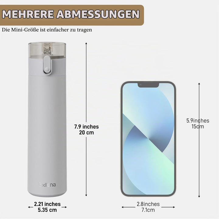 Exllena Trinkflasche Klein 270ml mit Strohhalm aus Edelstahl, Einhand-Bedienung, 100% Auslaufsicher,