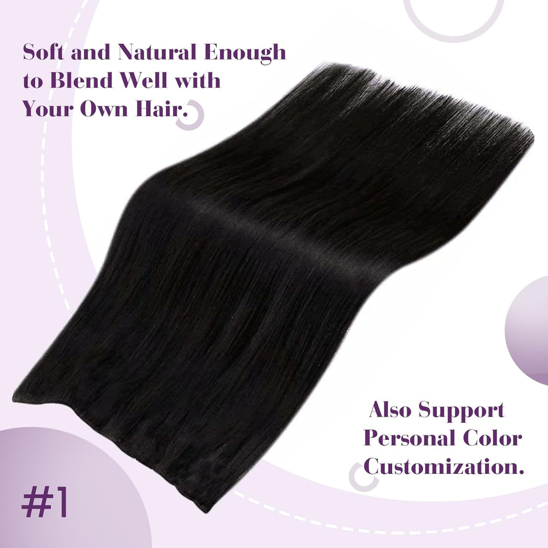 LaaVoo Unsichtbar Fish Line Echthaar Extensions mit Draht Schwarz Invisible Secret Wire Extensions E