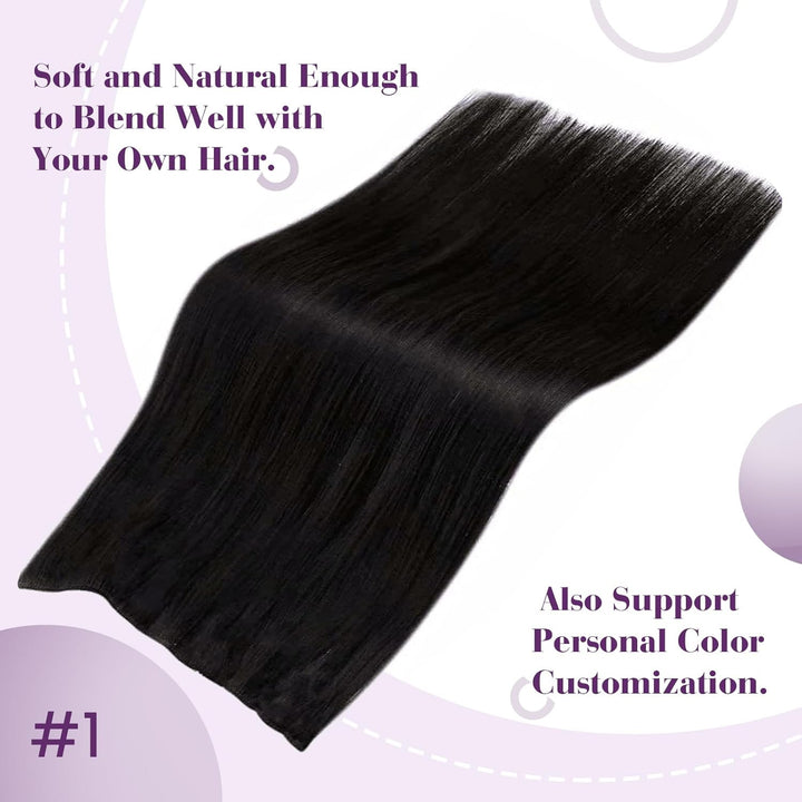 LaaVoo Unsichtbar Fish Line Echthaar Extensions mit Draht Schwarz Invisible Secret Wire Extensions E