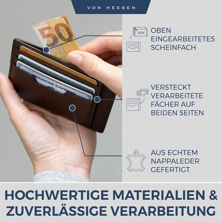 VON HEESEN® Echtleder RFID Kartenetui aus Nappa-Leder - 9 Fächer - Querformat Kreditkartenetui für D