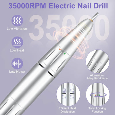 Elektrische Nagelfräser, Nagelfräser 35000 U/Min Aufladbar Nagelfeile Nagelbohrer mit LED-Anzeige Ma
