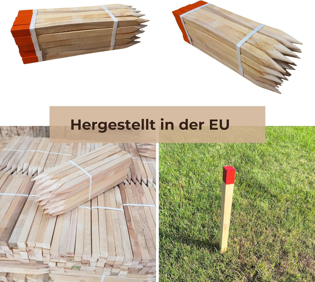 25 Stück Holzpfähle aus Buche Rot Lackierter Spitze Quadratisch Längen 120 cm Markierungspfosten Hol