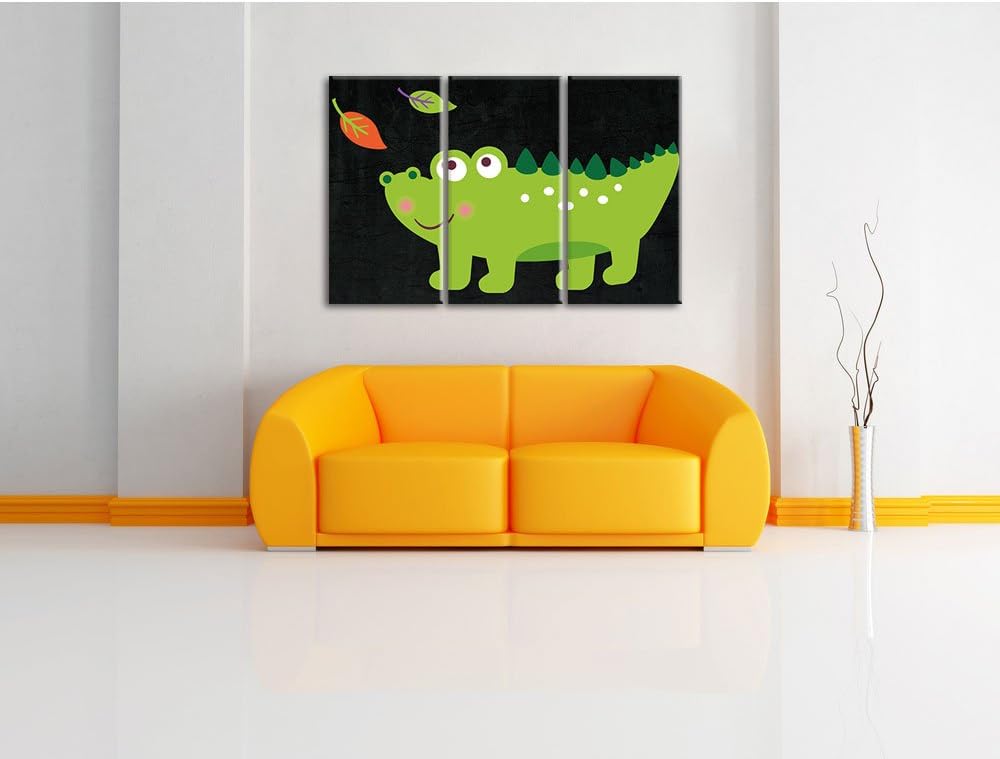 Pixxprint Niedliches Krokodil als Leinwandbild/Grösse: 3 Teilig (120x80) cm/Wandbild/Kunstdruck/fert
