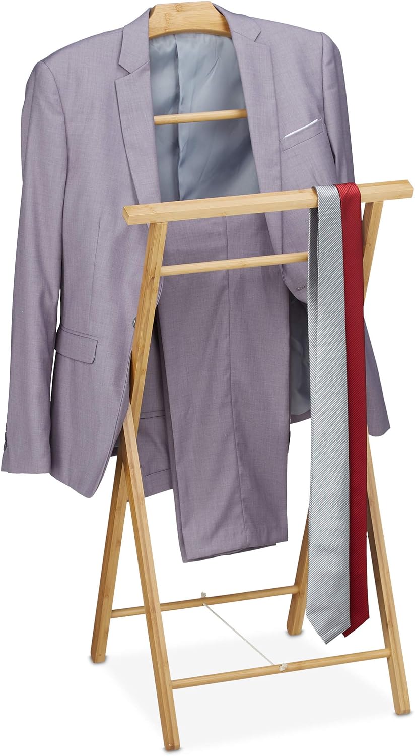 Relaxdays Stummer Diener, Bambus, klappbar, für Bad & Schlafzimmer, Herren & Damen, Herrendiener HBT