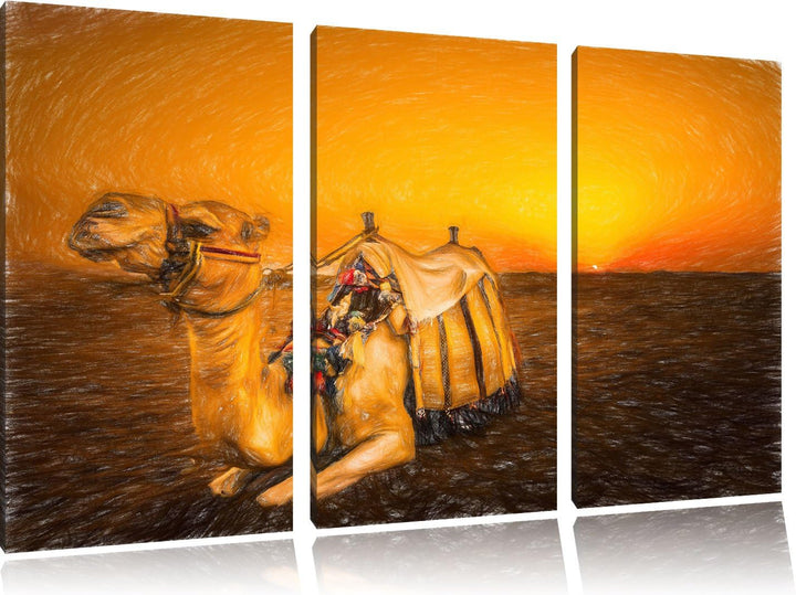 Pixxprint Kamel in Ägypten als Leinwandbild/Grösse: 3 Teilig (120x80 cm) cm/Wandbild/Kunstdruck/fert