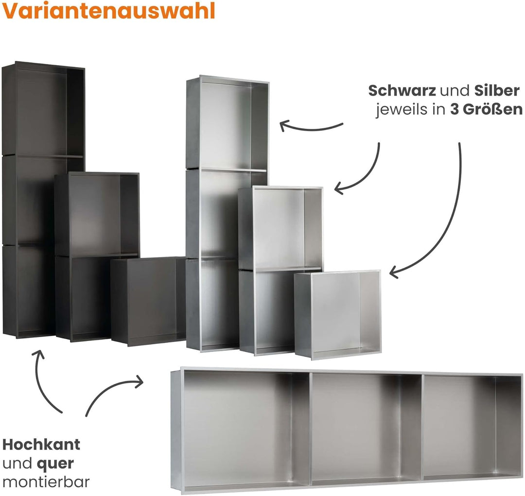 Wandnische Edelstahl 30x100x12cm wandbündige Nische – Moderne Duschnische, Keine Fliesen Erforderlic