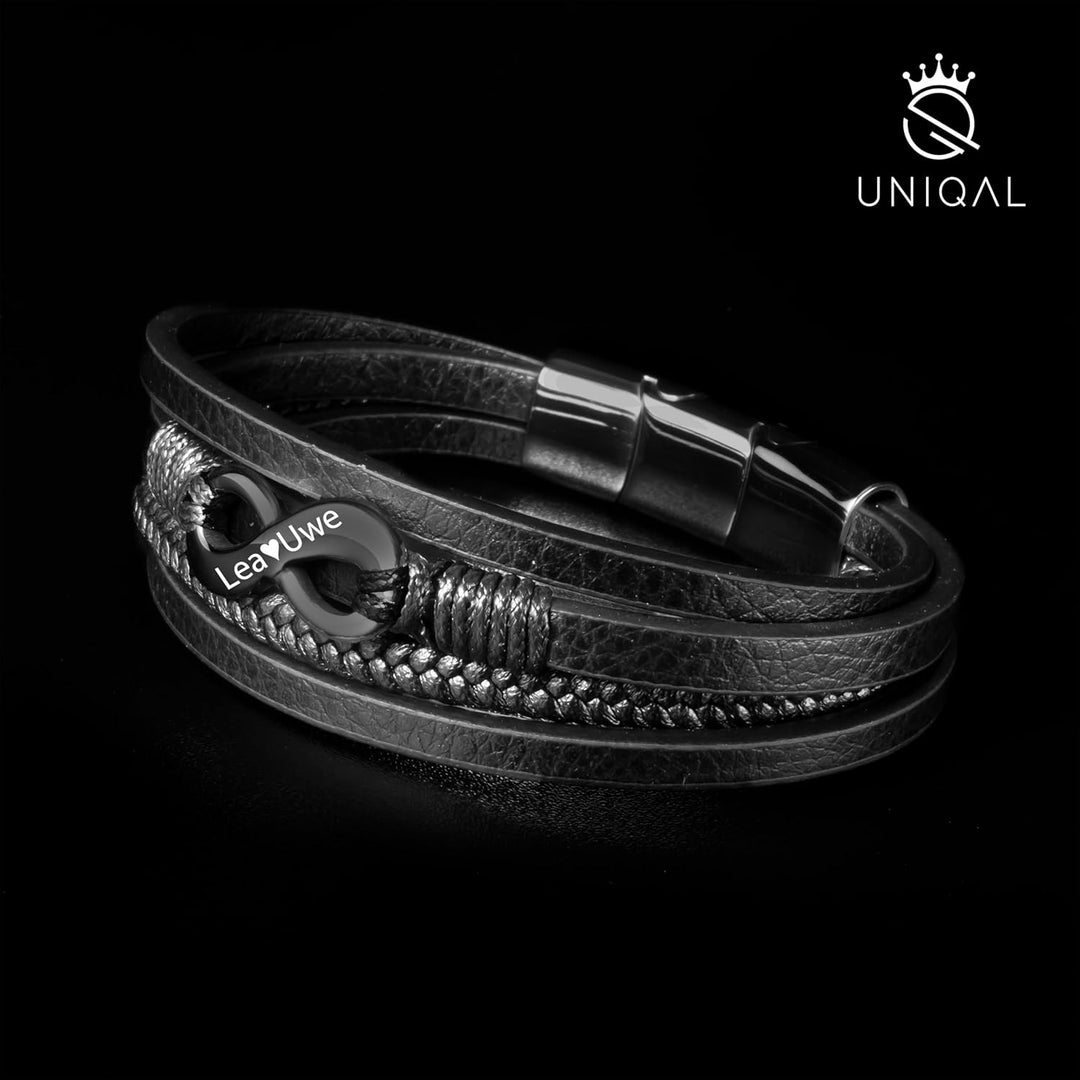 UNIQAL | Personaliesiertes Lederarmband mit Gravur "SHAPE" Herren Damen | Leather Bracelet mens | Ma