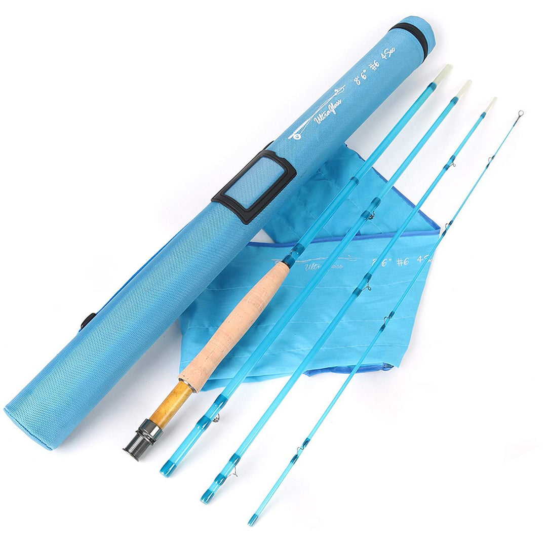 MAXIMUMCATCH Glasfaser Fliegenrute Blau Orange Weiss Lila Fliegenfischen Rute in 7’/8’/8’6’’, 3/5/6w