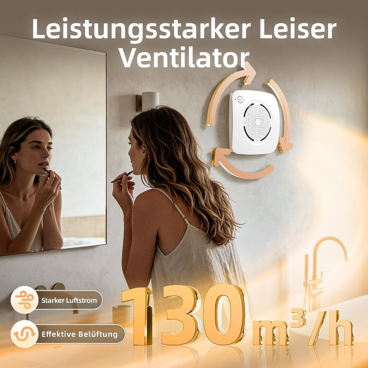 MOCINE Badlüfter 100 mm, 130 m³/h Badezimmer Abluftventilator, Weiss | 50% PC+ABS, Doppelkugellager,