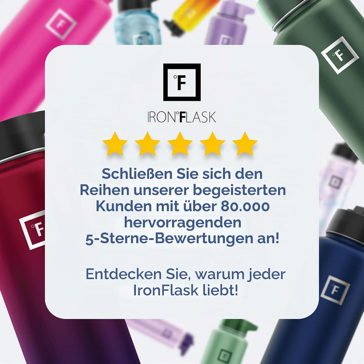 IRON °FLASK Edelstahl Trinkflasche mit 3 Deckel - Auslaufsicher Thermosflasche - Metall Wasserflasch
