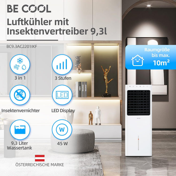 BE COOL Luftkühler, 4 in 1 Verdunstungskühler, Luftbefeuchter, Ventilator, Insektenvertreiber, Schwe