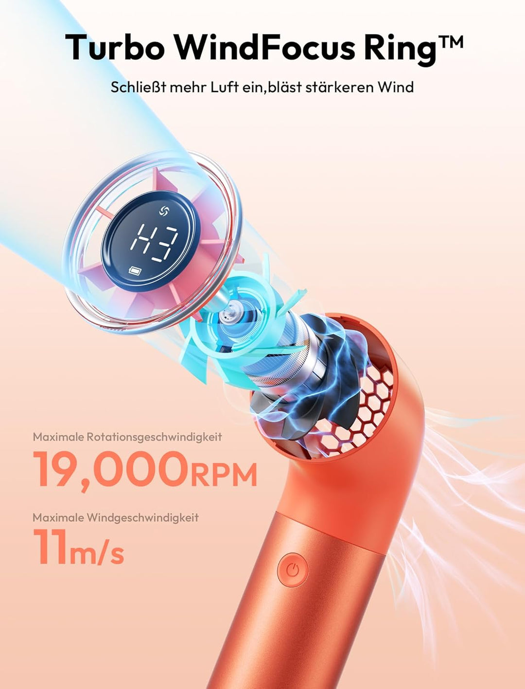 Aecooly Tragbarer Handventilator, Leistungsstarker Turbo-Mini-Ventilator, 19000 U/min High Speed Aer