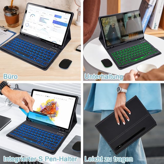 SOPPY Tastaturhülle mit Maus für 12,4'' Samsung Galaxy Tab S10+/S9 FE+/S9 Plus/S8+/S7+/S7 FE, Hülle