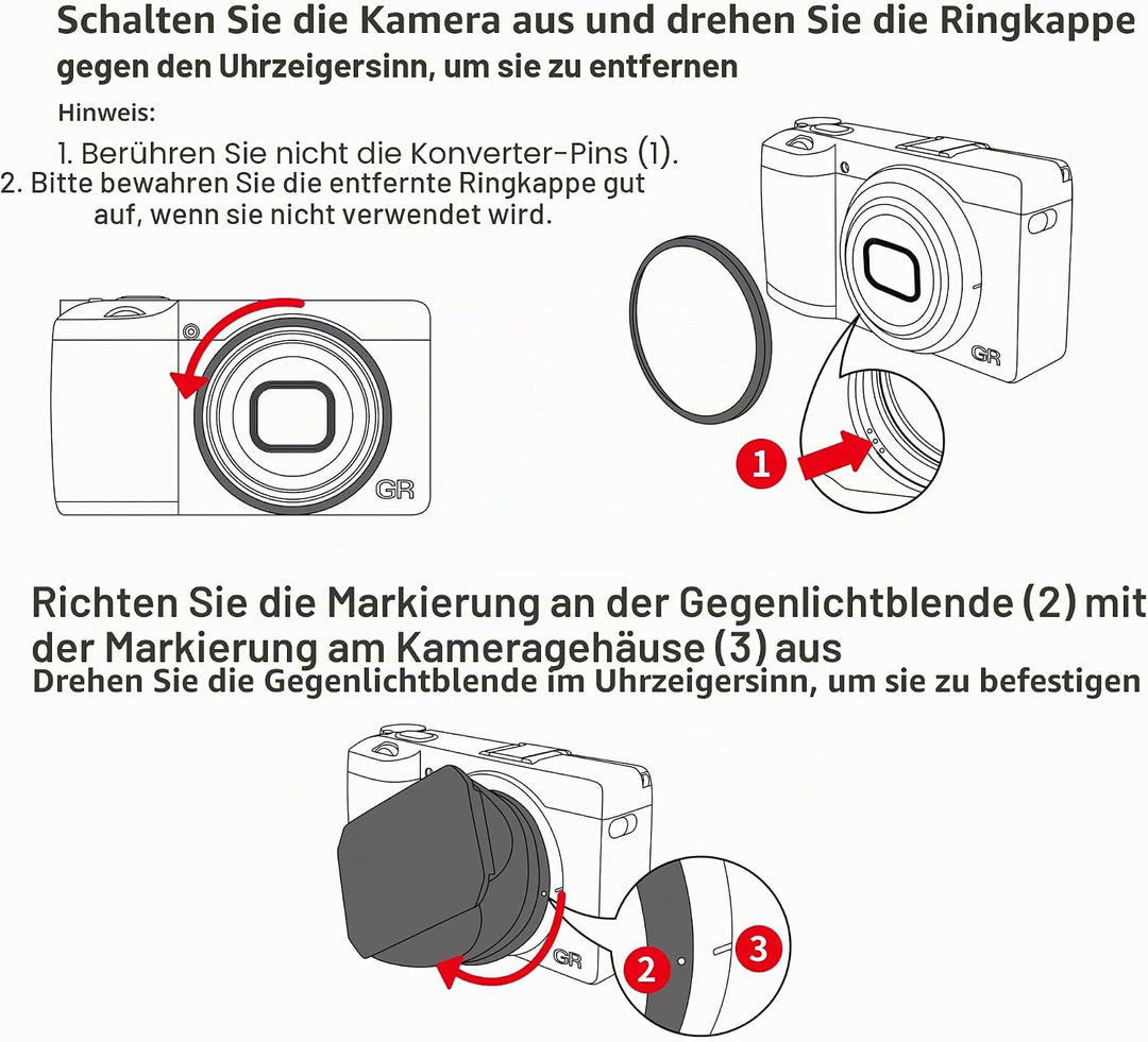 JJC Metall Objektivschutzkappe mit Gegenlichtblende für Ricoh GR III GR3 Digitalkamera, Reduziert St