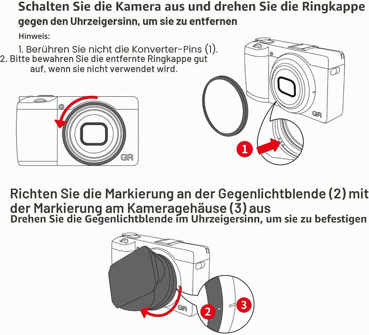 JJC Metall Objektivschutzkappe mit Gegenlichtblende für Ricoh GR III GR3 Digitalkamera, Reduziert St
