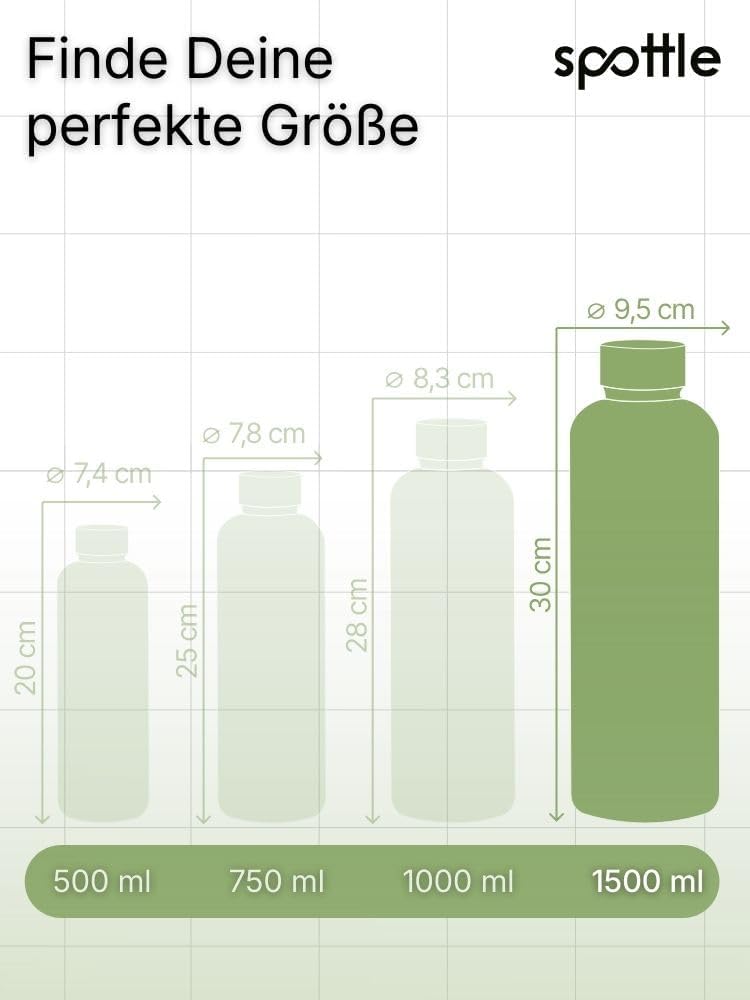 spottle Edelstahl Trinkflasche 1,5Liter – Thermosflasche aus Metall, doppelwandig, vakuumisoliert, K