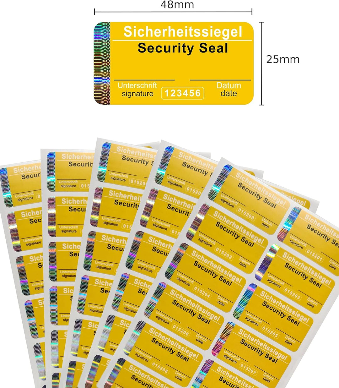 1200 Stück - Sicherheits-Siegel mit Seriennummer - 48x25mm gelb, beschreibbar - Sicherheitssiegel, Q