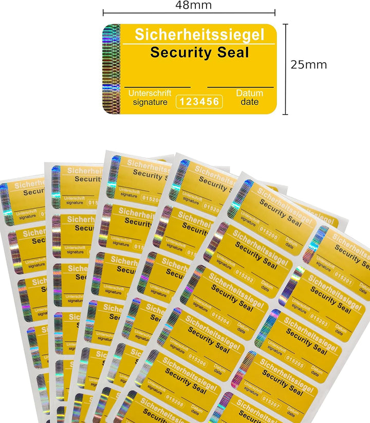 1200 Stück - Sicherheits-Siegel mit Seriennummer - 48x25mm gelb, beschreibbar - Sicherheitssiegel, Q