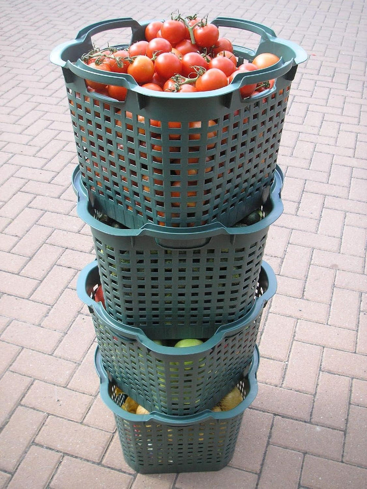 BURI 5x Erntekorb Gartenkorb lebensmittelecht - 25L Kartoffelkorb Obstkorb Laubkorb grün, drehstapel