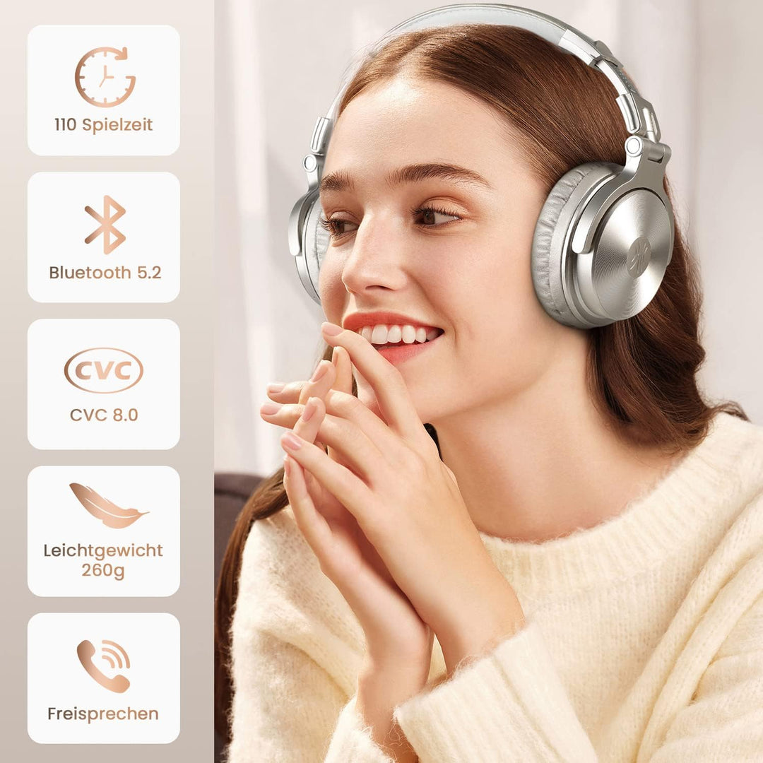 OneOdio Bluetooth Kopfhörer Over Ear [Bis zu 110 Std & BT 5.2] Geschlossene Musik Headphones Kabello
