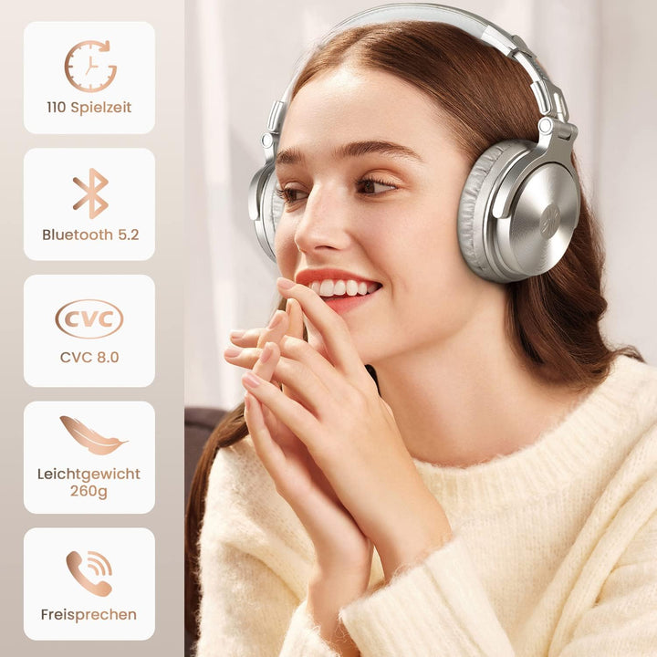 OneOdio Bluetooth Kopfhörer Over Ear [Bis zu 110 Std & BT 5.2] Geschlossene Musik Headphones Kabello