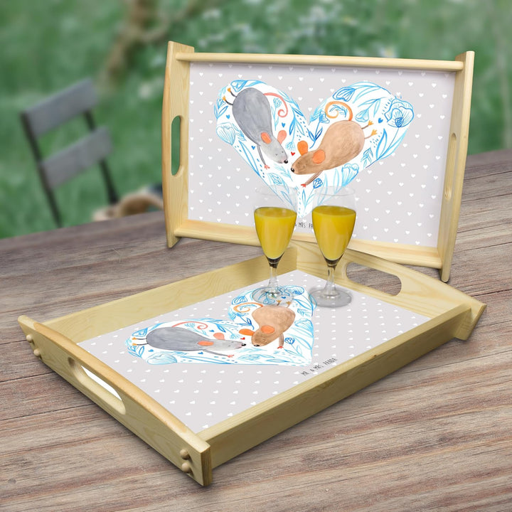 Mr. & Mrs. Panda Serviertablett Mäuse Herz - Geschenk, Liebesgeschenk, Küchentablett, Lieblingsmensc