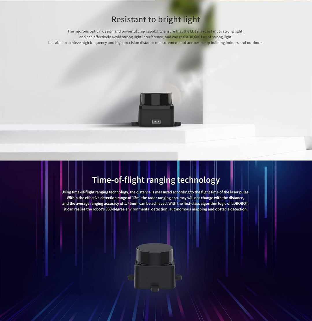 WayPonDEV FHL-LD19 360 Degree 2D Lidar Distance Sensor Kit, 10Hz Scan Rate and 12m Distance Lidar RO