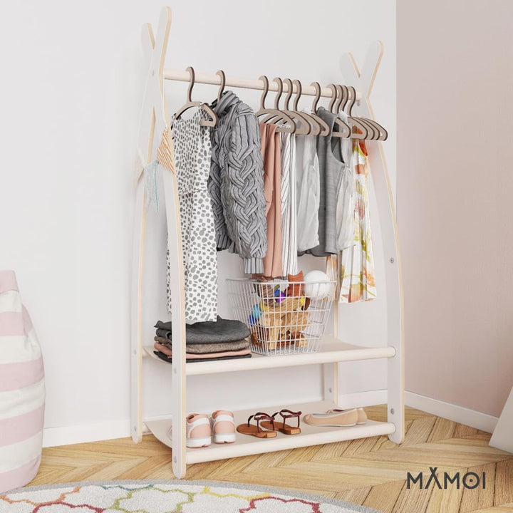 MAMOI Kleiderstange Baby Kinderzimmer|Kinderkleiderstange 106x95x32cm / 53x95x32cm 1 Modul - 2 Regal