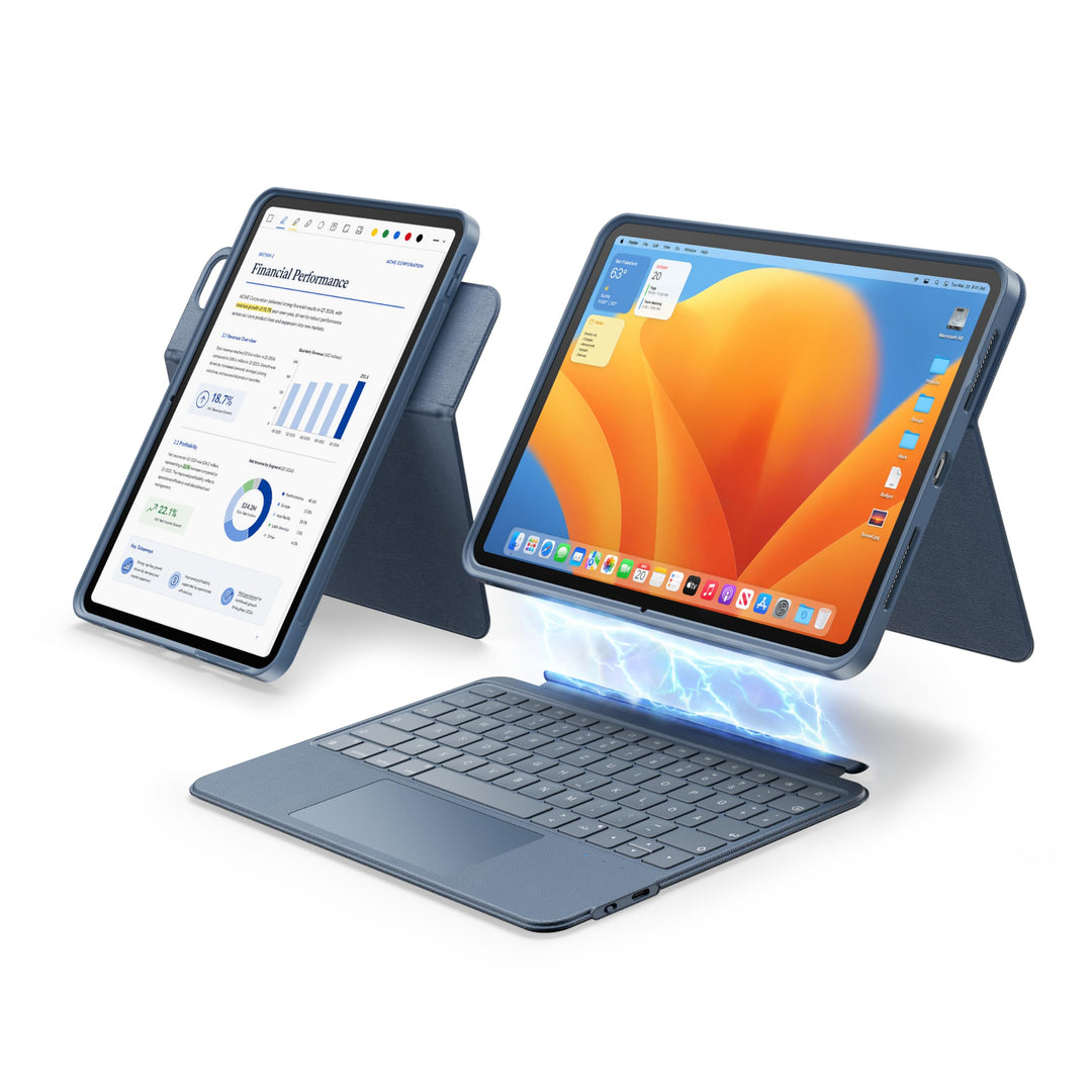 HOU 360° Drehbare Abnehmbare Hülle mit Tastatur für iPad Air 11" M4/M3/M2, Air 5/4. Gen & Pro 11" 4.