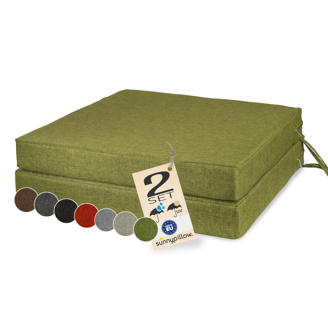sunnypillow 2er Set Stuhlkissen 50 x 50 cm wasserdicht UV-lichtecht 7cm dick - Outdoor Polsterauflag