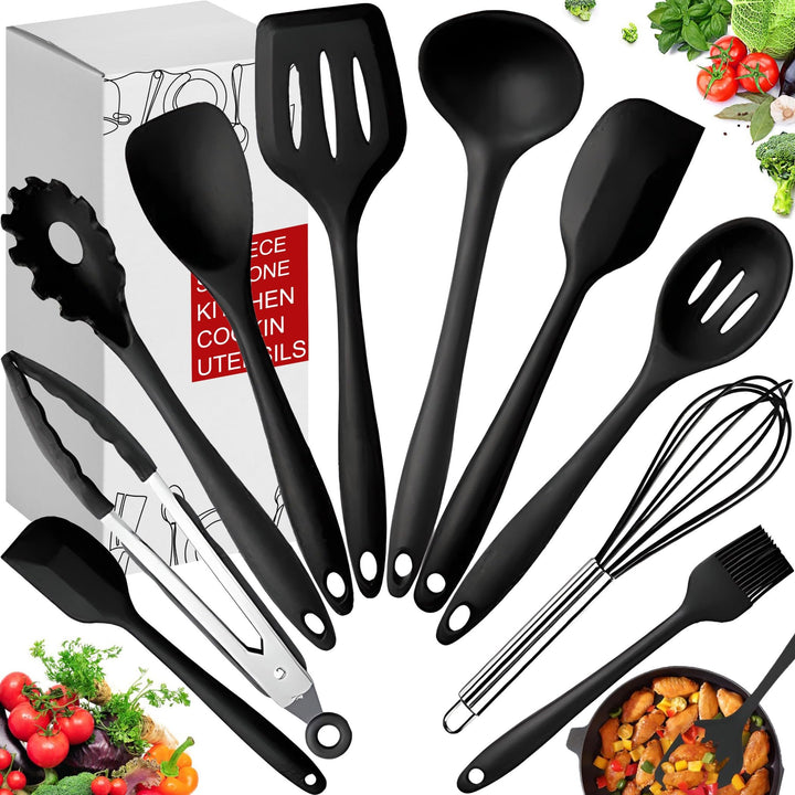 Retoo Silikon Küchenhelfer Set, 10 Stück Kochutensilien Kochgeschirr, Hitzebeständig, BPA-frei, Anti