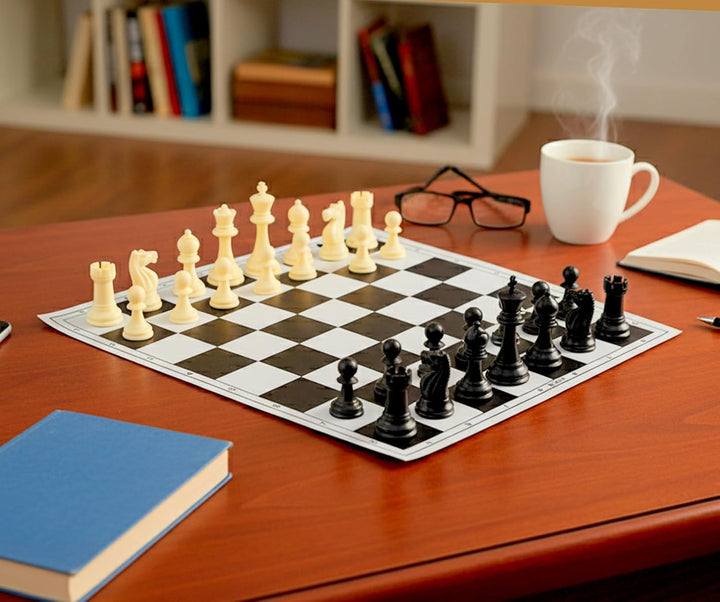 StonKraft 17 '' x 17 '' Turnier Schach Vinyl Rollup Schachspiel mit festen Plastikstücken (mit extra