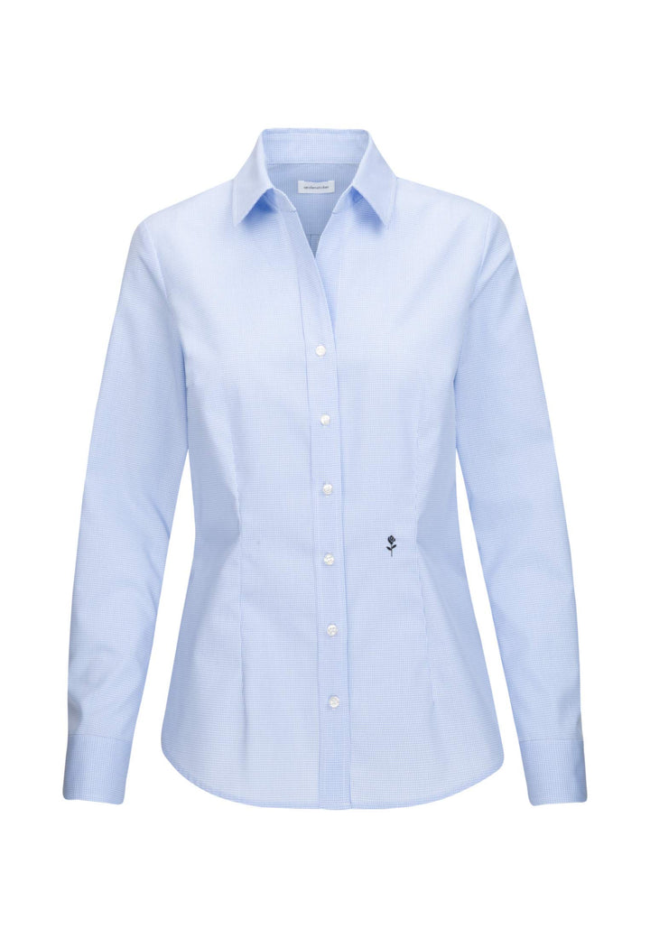 Seidensticker Damen Hemdbluse Langarm Slim Fit Gemustert Bügelfrei Bluse 36 Hellblau Karo, 36 Hellbl