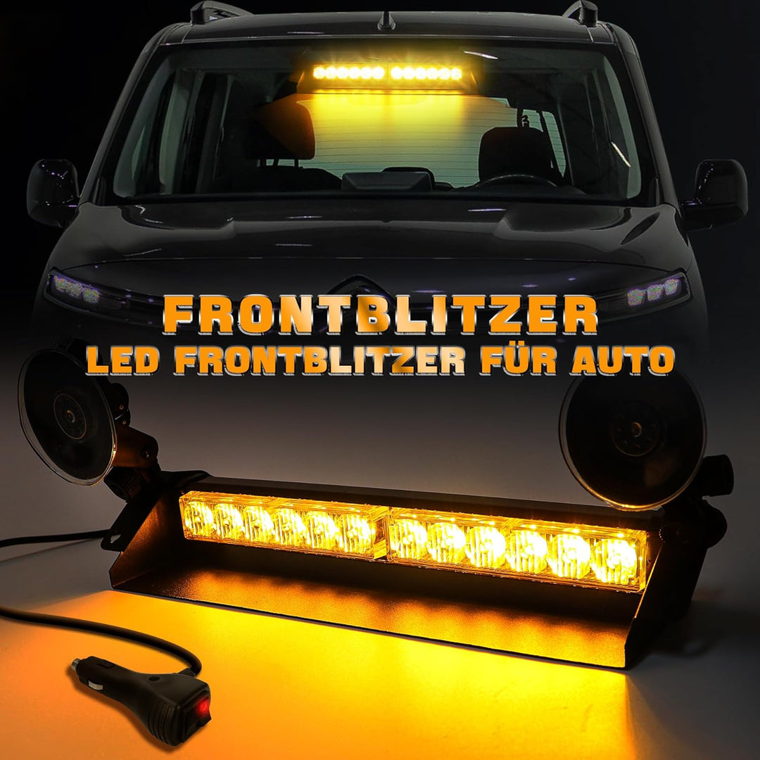 ROUTEKING Frontblitzer Warnleuchte 12 LED - 35.6cm 9 Blinkmodi Blitzleuchte, 2 Saugnäpfe Hohe Intens