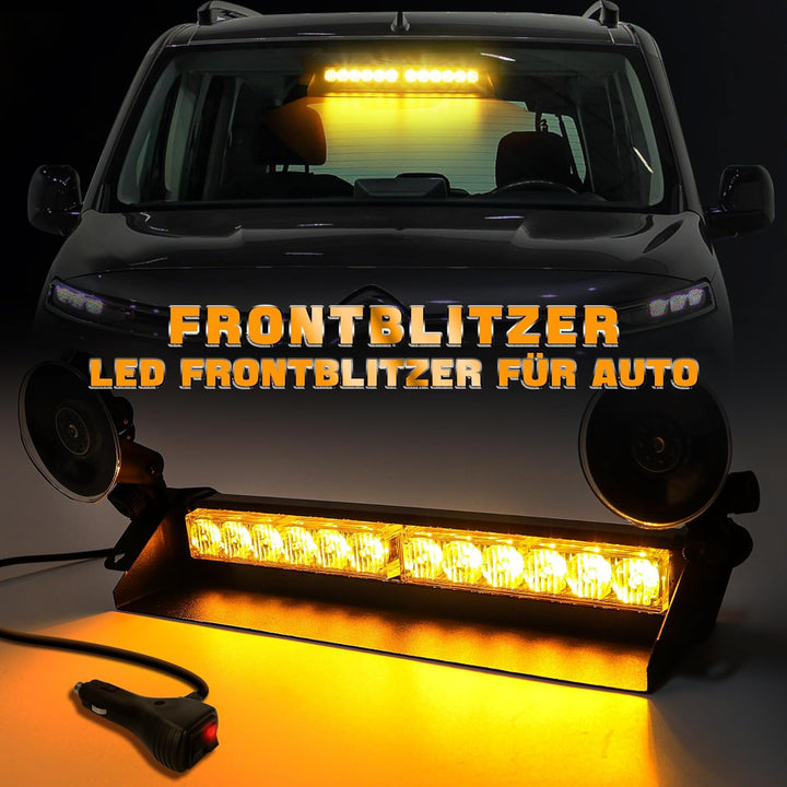 ROUTEKING Frontblitzer Warnleuchte 12 LED - 35.6cm 9 Blinkmodi Blitzleuchte, 2 Saugnäpfe Hohe Intens
