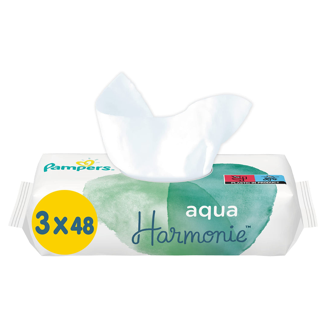 Pampers Baby Feuchttücher Harmonie, Aqua Pure, 144 Tücher (3 x 48), Alte Version, 144 stück (1er Pac