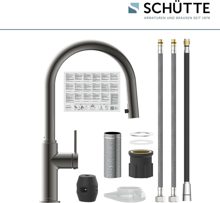 SCHÜTTE 79562 Blackpool Küchenarmatur mit ausziehbarer Geschirrbrause, 360 Grad Wasserhahn für die K