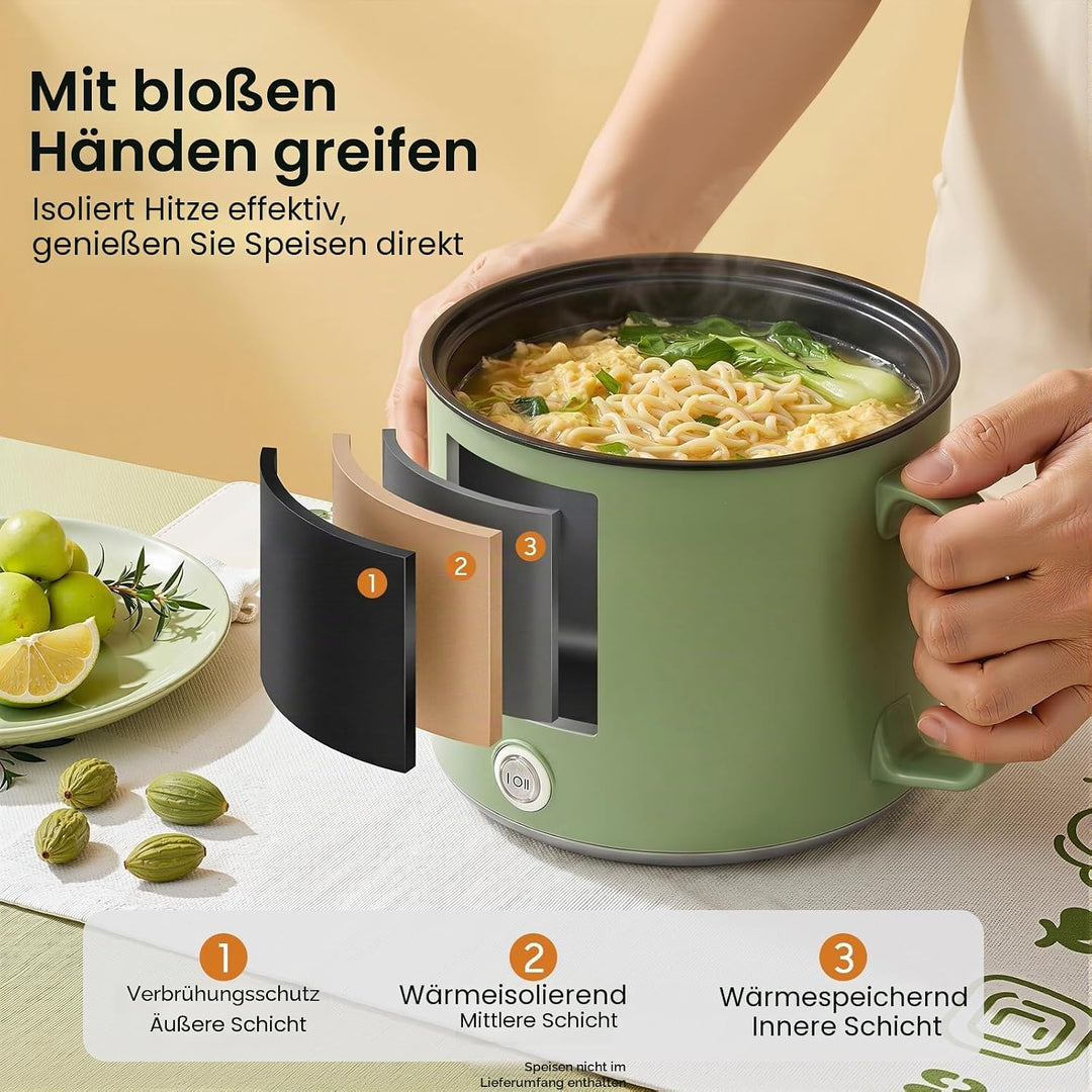 Tragbarer Multifunktions-Reiskocher, 1,7 l Antihaft-Dampfgarer, Mini-Kochtopf, tragbarer Mini-Nudelk